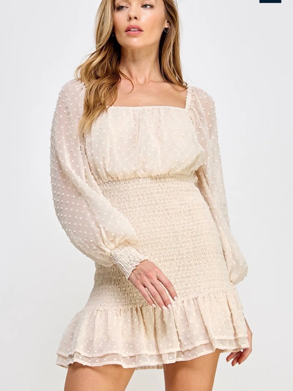 Sweet Lemon POM POM TEXTURED SMOCKED AND RUFFLED SWEET DRESS Size Large